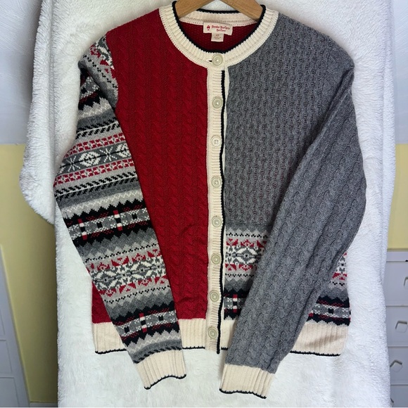 Brooks Brothers Red Fleece Cable Knit XS Christmas Merino Wool Cardigan Sweater - Picture 4 of 11